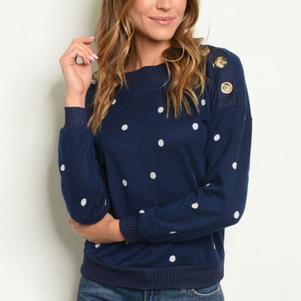 New Junior's Plus Size Boutique Navy blue/white polka dot